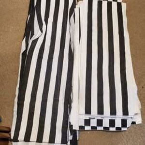 Black & white striped canvas panels 13pc.table runners, outdoor canopy curtain,